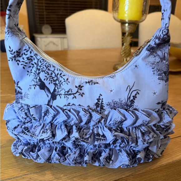 BAGGU Blue Floral Ruffled Shoulder Bag - Picture 2 of 4